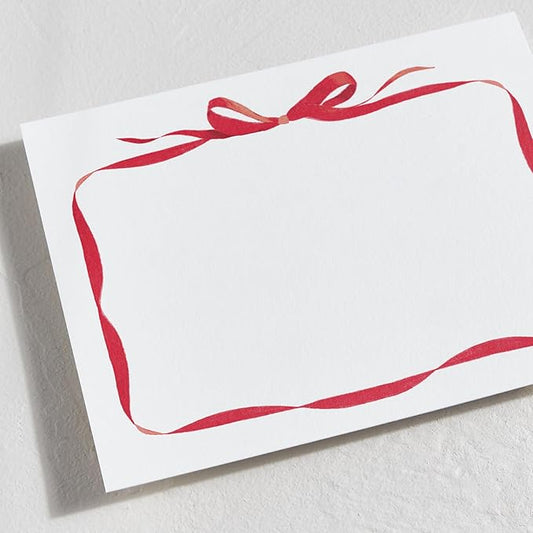 Minted Bow Stationery Cards, 10 Count, Blank Cards and Envelopes For Thank You Notes, Holiday Greeting, Invitations & Handwritten Messages, Note Cards & Stationery Set, Gifts for Women, Red Bow Theme