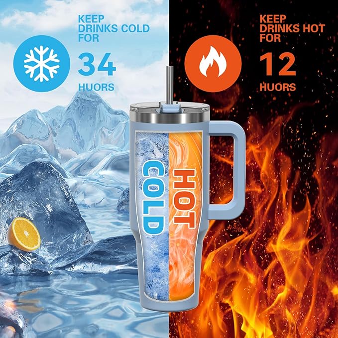 30 oz Tumbler with Handle,Tumbler with Lid and Straw,Double Wall Insulated Cup Stainless Steel Travel Mug(Cold for 34 Hours),Water Bottle for Iced Tea,Coffee,Cold Beverages(Smog Blue)