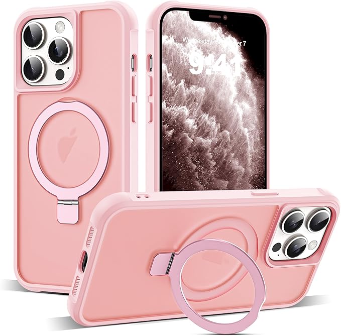 Compatible with iPhone 11 Pro Max Case with Invisible Magnetic O-Ring Stand Military-Grade Translucent Case for iPhone 11 ProMax 6.5" [Compatible with Mag-Safe][Great Grip Feeling], Pink
