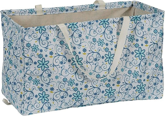 Household Essentials Large Canvas Utility Tote Bag with Handles | Collapsible Storage Basket for Laundry, Groceries, College, Beach, Car & More | Water-Resistant Lining | 11"x22"x13"
