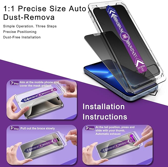 2 Pack Matte Privacy Screen Protector for iPhone 13 Pro Max/iPhone 14 Plus, 9H Tempered Glass, Full Coverage, Anti-Fingerprint, Auto Dust-Elimination, No Bubble, Easy Installation