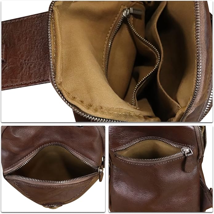 Genuine Leather Silng Bag for Women Small Vintage Leather Sling Backpack Fashion Shoulder Crossbody Bag Chest Purse