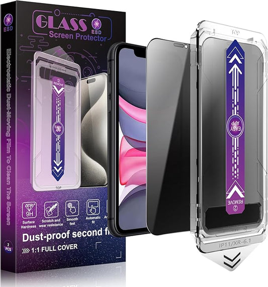 2 Pack Privacy Screen Protector for iPhone 11 and iPhon XR 6.1-Inch Auto Dust Removal, No Bubbles,Anti-Spy Tempered Glass Film, Easy Installation