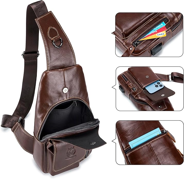 LUKZIJAES Genuine Leather Sling Bag for Men