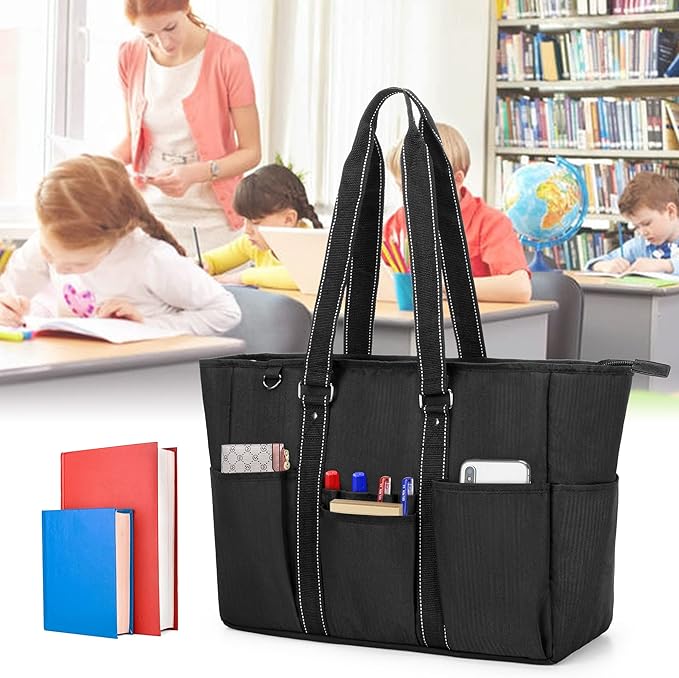 Trunab Teacher Utility Tote Bag with Multiple Pockets, Padded Compartment for 15.6" Laptop for working