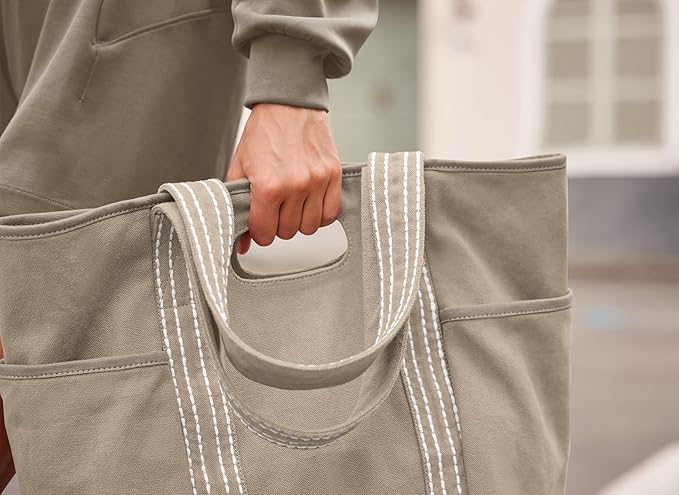 ODODOS 29L Oversized Canvas Tote Bag Large Capacity Open Top Shoulder Bags for Gym Workout Shopping Beach Travel