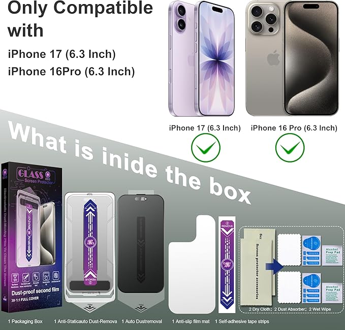 2 Pack Matte Privacy Screen Protector for iPhone 17&16 Pro 6.3-Inch Auto Dust Removal, No Bubbles,Anti-Spy Tempered Glass Film, Easy Installation