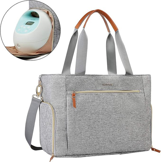 mommore Breast Pump Bag Diaper Tote Bag with 15 Inch Laptop Sleeve Fit Most Breast Pumps Like Medela, Spectra S1,S2, Evenflo