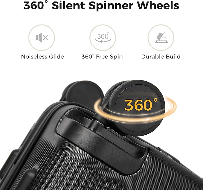 20 Inch Carry On Luggage, Hardside Lightweight Spinner Suitcase with TSA Lock, 22x14x9 Airline Approved Hard Shell Travel Suitcase with Wheels, Scratch Resistant (Black, 20 Inch)