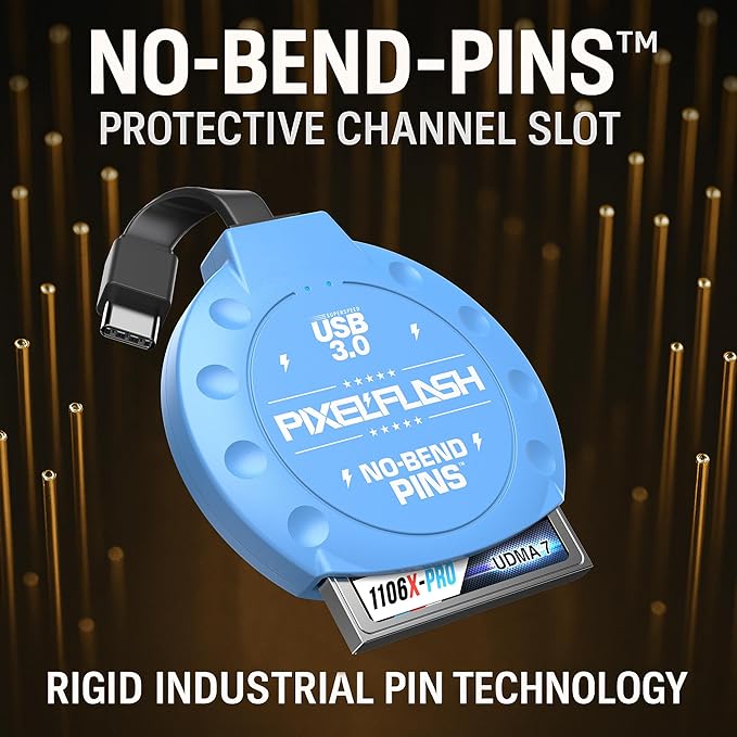 PixelFlash CF Card Reader USB C (Blue) - Compact Flash Memory Card Reader with Cabled Type-C USB 3.1, 5GB/s File Transfer, No-Bend Pins Technology, Supports UDMA-7, Anti-Slip & Anti-Scratch Exterior