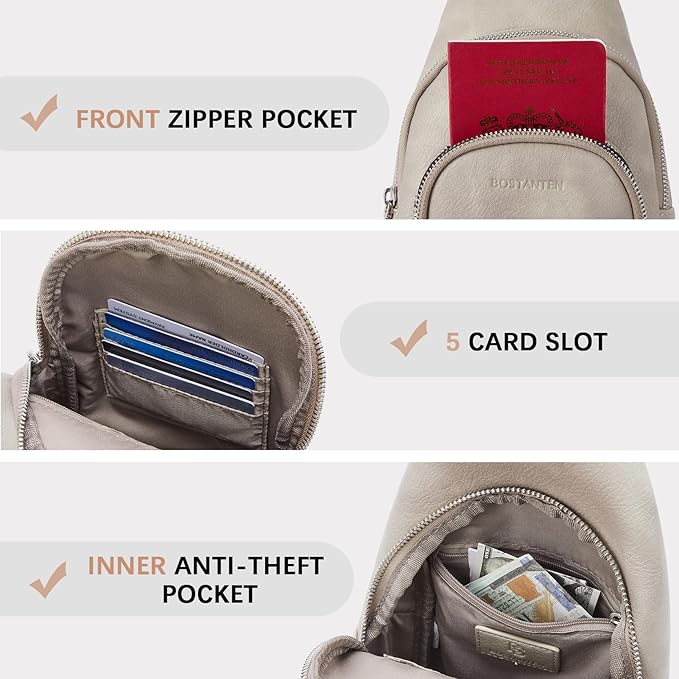 BOSTANTEN Sling Bag for Women Leather Crossbody Bag Vintage Cross Body Purse for Travel with Guitar Strap, Bohemian Style