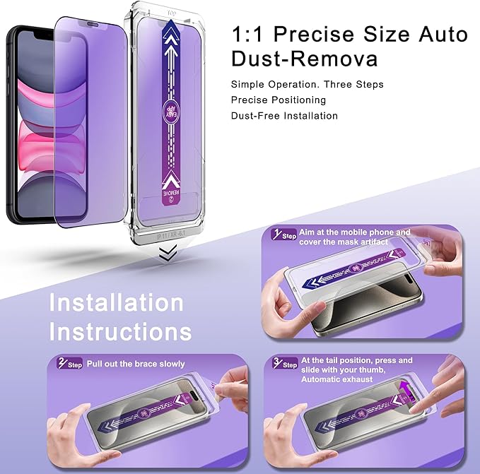 2 Pack Anti Blue Light Matte Screen Protector for iPhone 11 and iPhon XR 6.1-Inch Auto Dust Removal, No Bubbles, Tempered Glass Film, Easy Installation