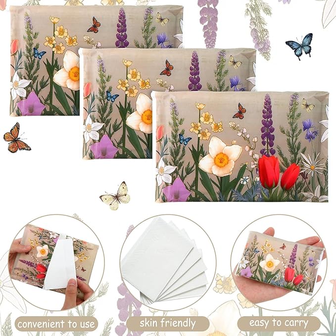 PerKoop 100 Packs Travel Size Tissues Disposable Pocket Facial Tissues Bulk for Travel Wedding Guest School Wallet Purse Home Supplies, 1000 Sheets 3 Ply(Retro Flower)