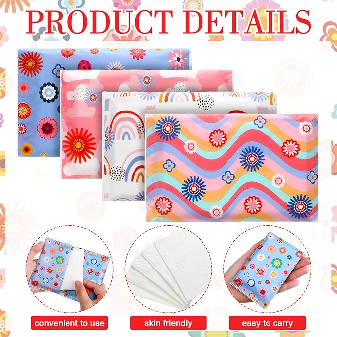PerKoop 100 Pack Pocket Tissues Travel Slim Packs Small Facial Tissues Wallet Size Toilet Paper for Travel Guest Wedding Supplies, 4 Styles(Artsy Flowers)
