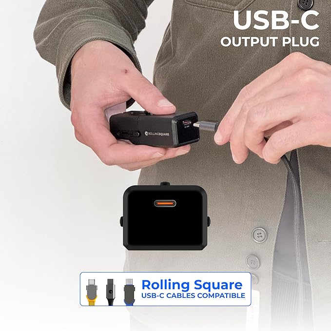 Rolling Square Portable Pocket Travel Adapter I Universal USB-C Charger for 200+ Countries I US, EU, UK, AU Plug 30W Fast Charging for Smartphones, Tablets & More I Compact & Lightweight I Black