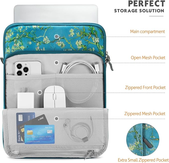 MoKo Laptop Sleeve Bag for 13.3-14 Inch, Notebook Carrying Case with Pocket Fits New MacBook Pro M3/M2 14" /13" M2/M1 Pro/M1 Max 14.2 2023-2021/Air 13.6" M2 2022, Surface Pro 9/8 13", Apricot Flower