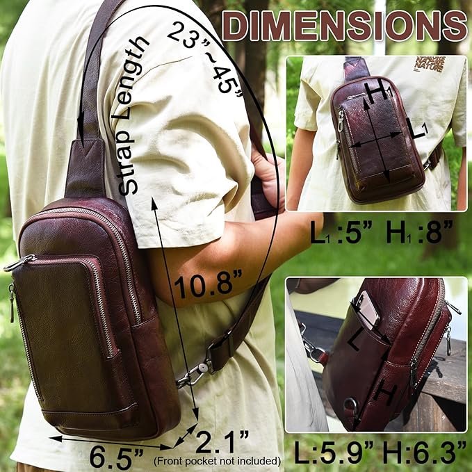 Genuine Leather Sling Bag for Men and Women Crossbody Shoulder Purse Chest Sling Backpack Carry on Casual Daypack