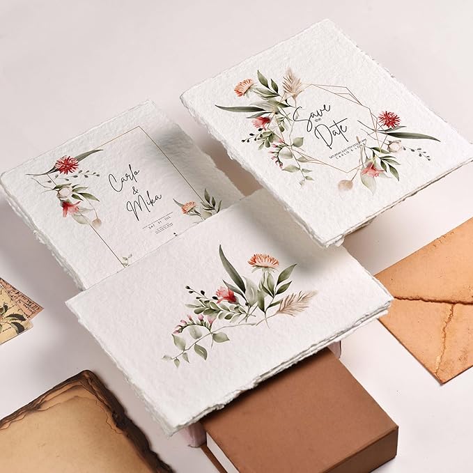 400 GSM / 25 Sheets - Rough/Textured Watercolor Drawing/Sketching Paper - 7"X5" - Handmade/Deckle Edge Paper Made from Virgin Egyptian Cotton - Off-White by Leather Village