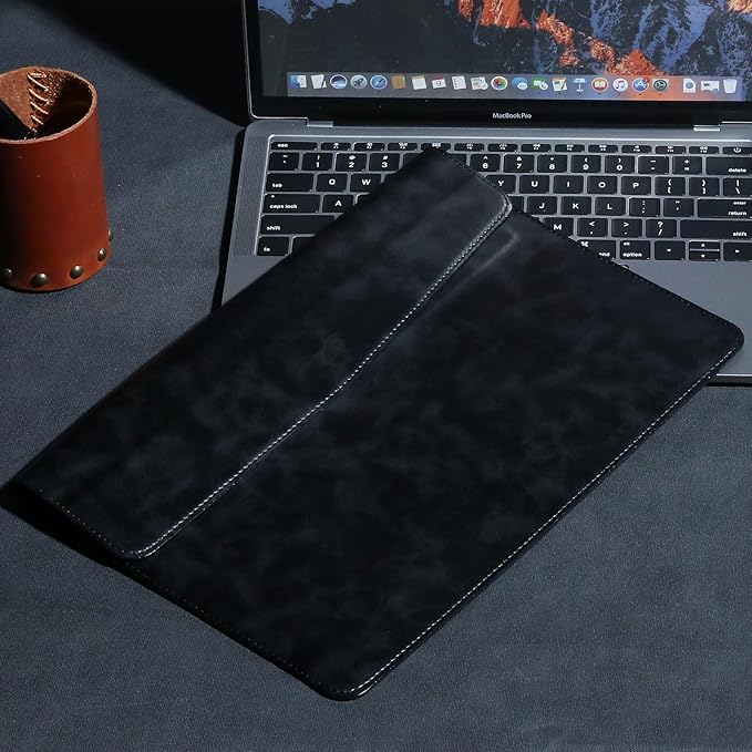 Leather Laptop Sleeve 13 Inch Compatible with MacBook Air M4 M3 M2 M1 2025-2018＆MacBook Pro M2 M1 2025-2016,Wear-Resistant and Scratch-Resistant Protective Case Cover,Black