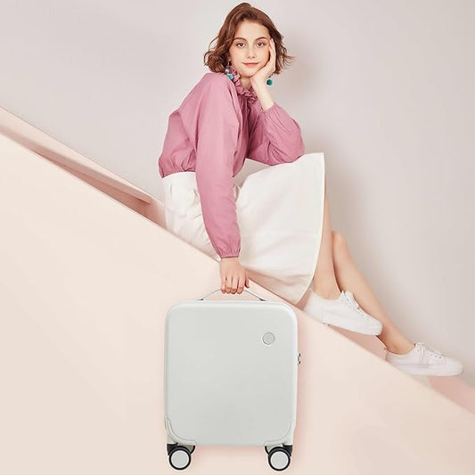 mixi Upgrade Carry on Luggage 14 Inch Underseat Personal Item Suitcases with Spinner Wheels, Hardside Rolling Suitcase PC with TSA Lock Lightweight Travel Case, Fine Grid Smoke White