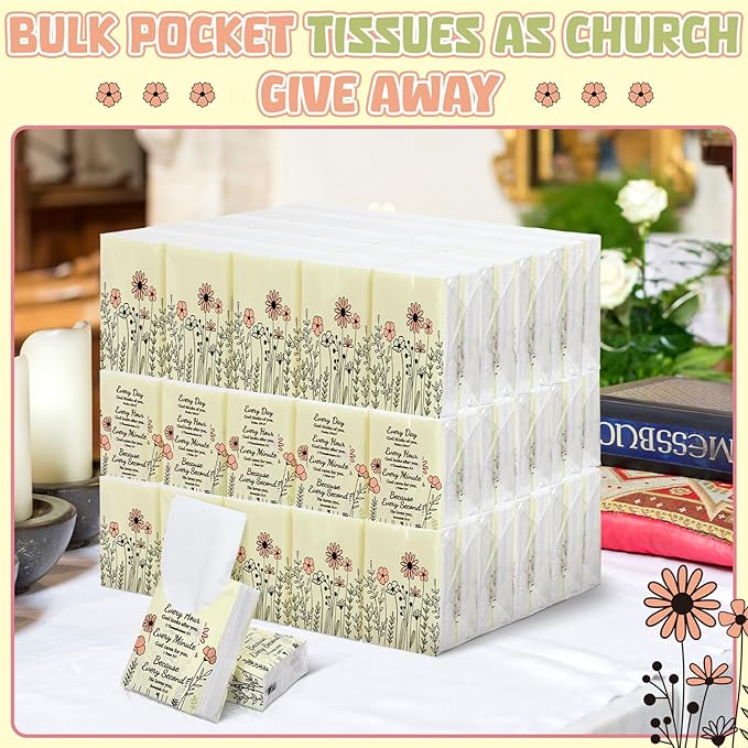 Ctosree 50 Pack Pocket Tissues Travel Packs Bulk 500 Sheet Small Tissues Pocket Packs 3 Ply Mini Travel Size Individual(Wild Flower)