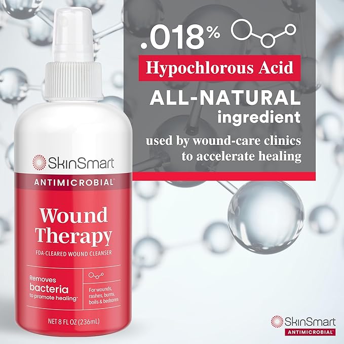 SkinSmart Antimicrobial Wound Therapy, Hypochlorous Acid Safely Removes Bacteria so Wounds Can Heal, 2 Ounce Clear Spray (Pack of 3)