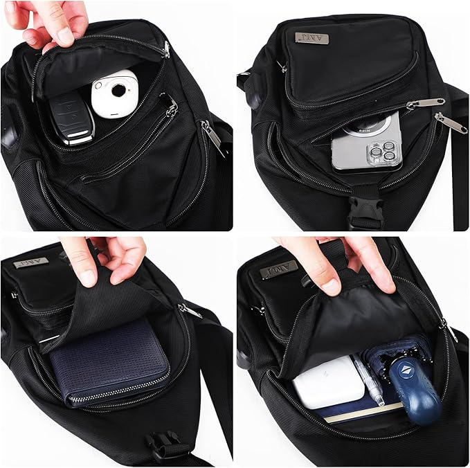 AMJ Crossbody Sling Bag Men Women, Casual Shoulder Backpack, Chest Daypack Satchel for Hiking Travel