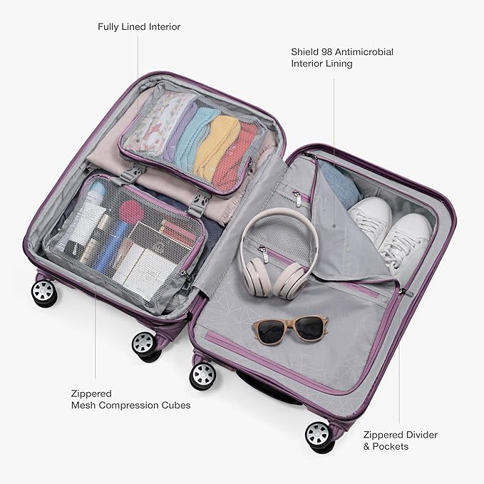 Traveler's Choice Pagosa Indestructible Hardshell Expandable Spinner Luggage, Mauve, 22-Inch Carry-on