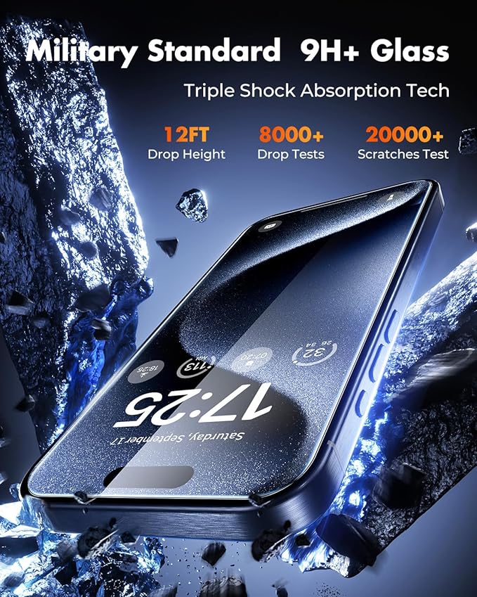 UNBREAKcable Screen Protector for iPhone 15 Pro Max, Pull-To-Protect Easy Installation, Auto Dust-Elimination, 9H+ Military-Grade Tempered Glass, Bubble-Free, Case Friendly, HD Clear, 6.7 Inch, 2 Pack