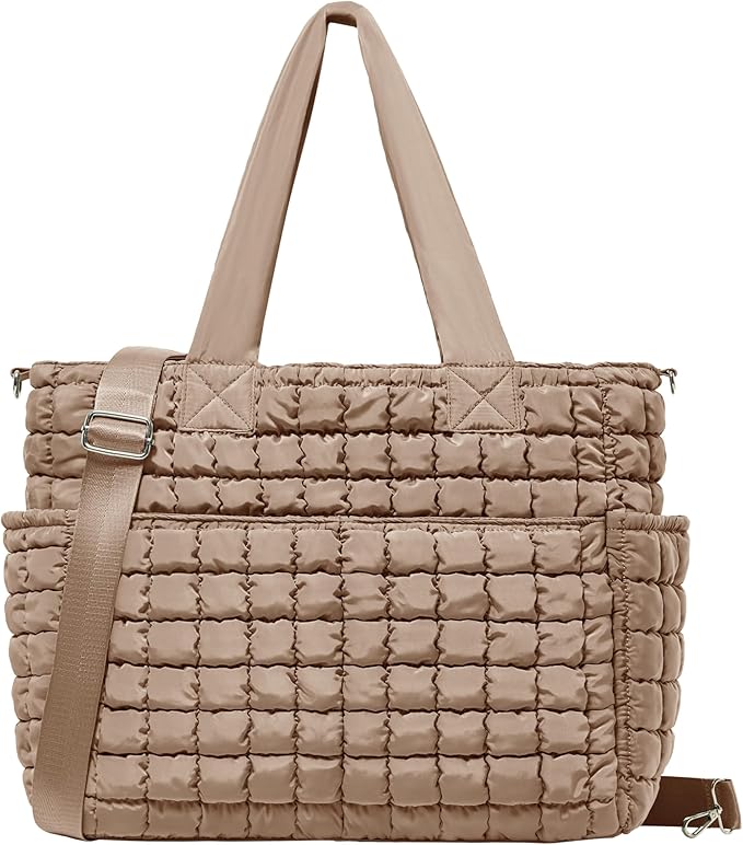 Yarnic Large Puffer Tote Bag for Women, Lightweight 21L Bag with 7 Pockets for School, Travel, Work, Gym Overnight Use