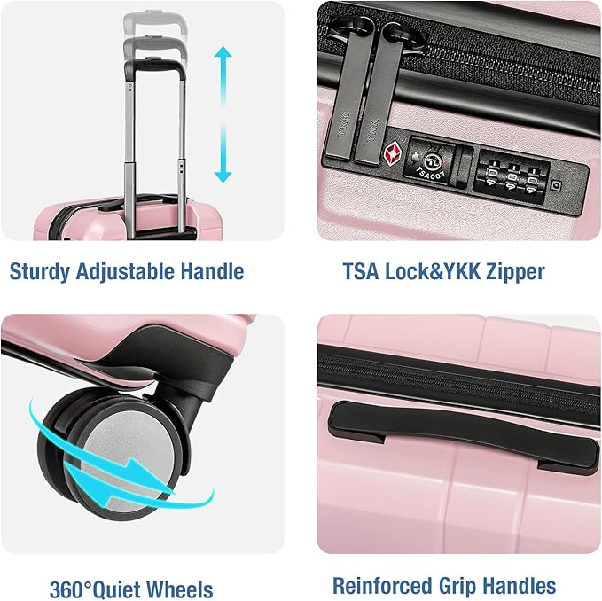 KYME Carry On Luggage 22x14x9 Airline Approved with TSA Lock Hard Shell Carry On Suitcase Lightweight Suitcases with Wheels Small Luggage for Men Women,Carry-On 20 Inch,Pink