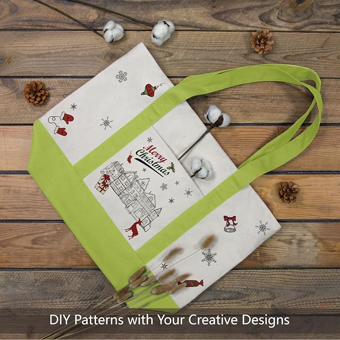 TOPDesign 1-Pack Canvas Tote Bag with an External Pocket, Reusable Grocery Shopping Bag, Top Zipper Closure, Daily Essentials (Light Green/Natural)