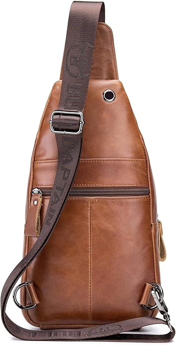BULLCAPTAIN Mens Leather Crossbody Bag Shoulder Sling Bag Casual Daypacks Chest Bags for Travel Hiking Backpacks