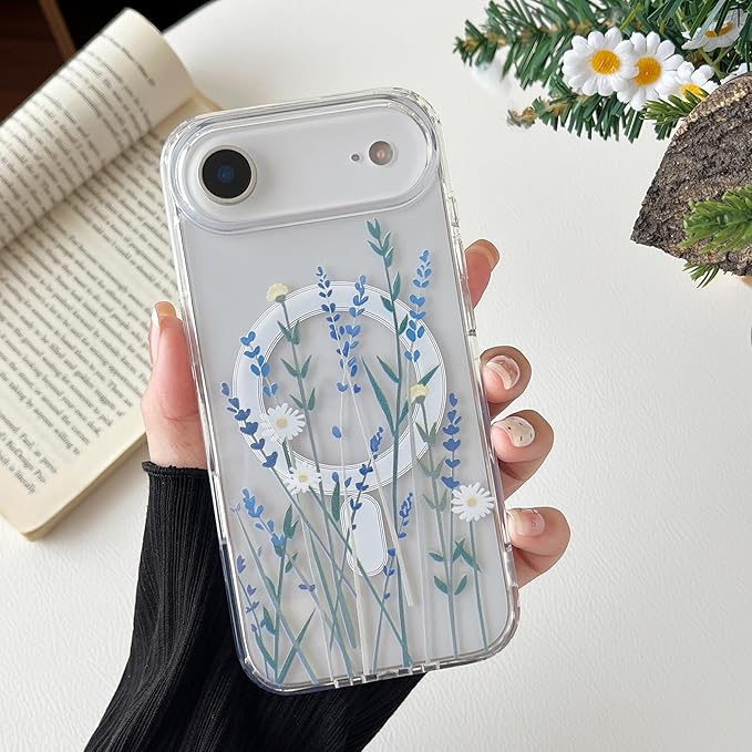 ZTOFERA for iPhone Air Magnetic Case Compatible with Magsafe,Aesthetic Floral Pattern Design Cute for Girl Women,Anti-Drop Protective Hard Phone Cover for iPhone Air-Lavender