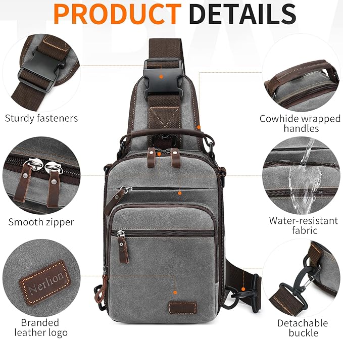Nerlion Sling Bag for Men Waxed Canvas Crossbody Bag Chest Bag Water Resistant Shoulder Bag Casual Daypack