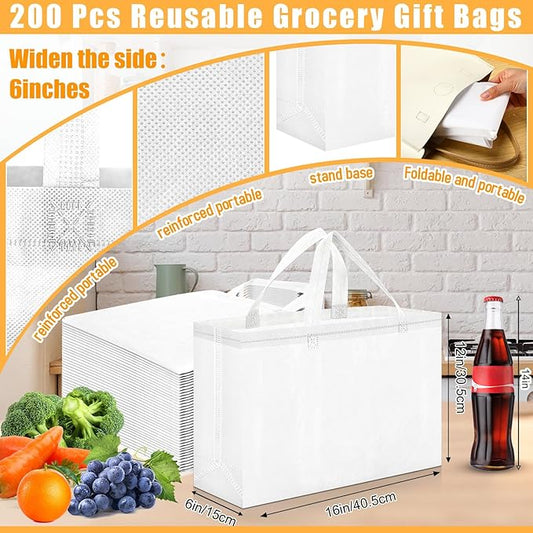 Windyun Reusable Grocery Bags Large Non Woven Shopping Bags with Handles Foldable Portable Tote Bulk, 16x6x12 Inch