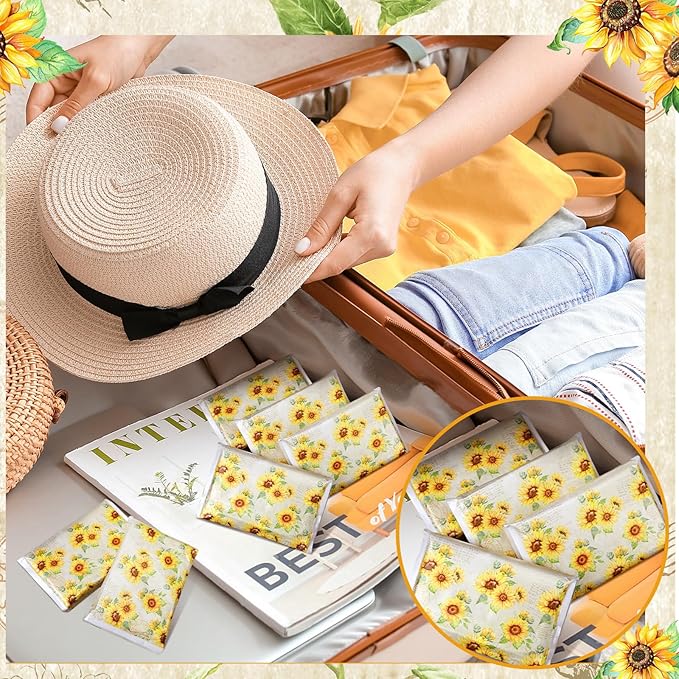50 Pack Sunflower Pocket Tissues Individual Packs Sunflower Floral Pocket Facial Bulk 3 Ply Wallet Travel Tissues for Summer Wedding Party Supplies