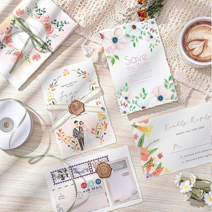 50 Sheets Deckled Edge Paper 4 x 6inch, 160 GSM Handmade Paper Rough/Textured Watercolor Paper for Wedding Invitations, Cards, Crafts