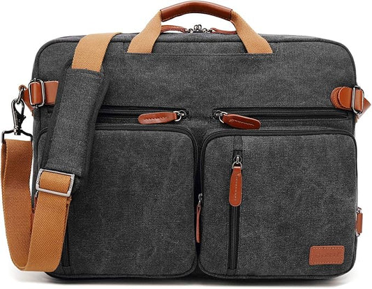 15.6Inches Convertible Backpack Messenger Shoulder bag Laptop Case Handbag Business Briefcase Multi-functional Travel Rucksack Fits 15.6 Inch Laptop For Men/Women (Cancas Black)