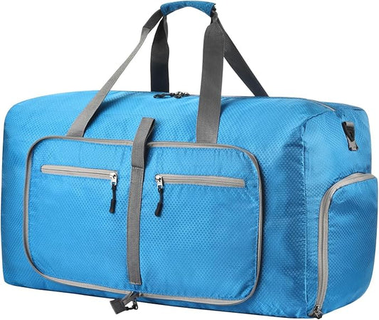 Dimayar Travel Duffle Bag for Men Women - Foldable Duffel Bag with Shoes Compartment - Overnight Bags Waterproof & Tear Resistant(40L,Light Blue)