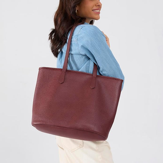 Zipper Tote Bag for Women Soft Vegan Leather Handbag for Work, Travel & Everyday Use