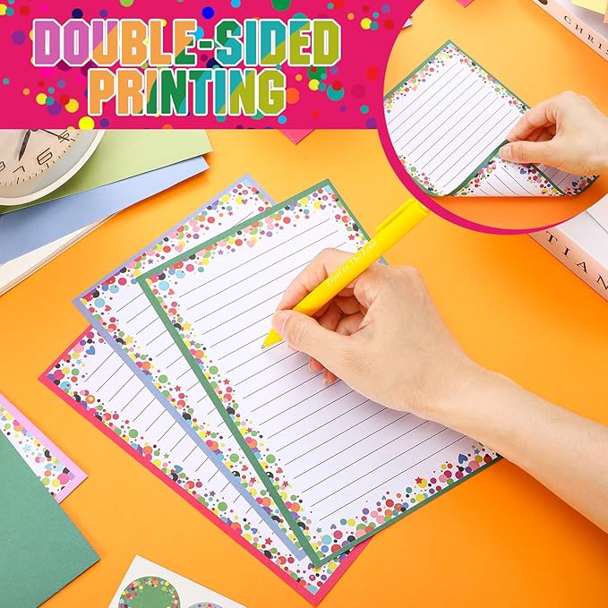 TaoBary 160 Pcs Stationery Paper Set 50 Double Sided Stationery Papers with 50 Matching Envelopes and 60 Round Dot Sticker, 10 Design(Dot,5.5 x 8.25 Inch)