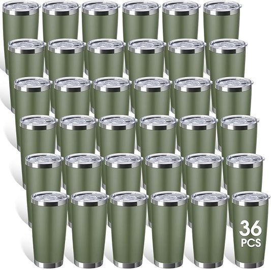 Sieral 36 Packs Stainless Steel Tumbler Bulk with Lid Vacuum Double Wall Insulated Travel Coffee Mug Powder Coated Tumbler Cup for Graduation Wedding Christmas Birthday Party(Army Green, 20 oz)
