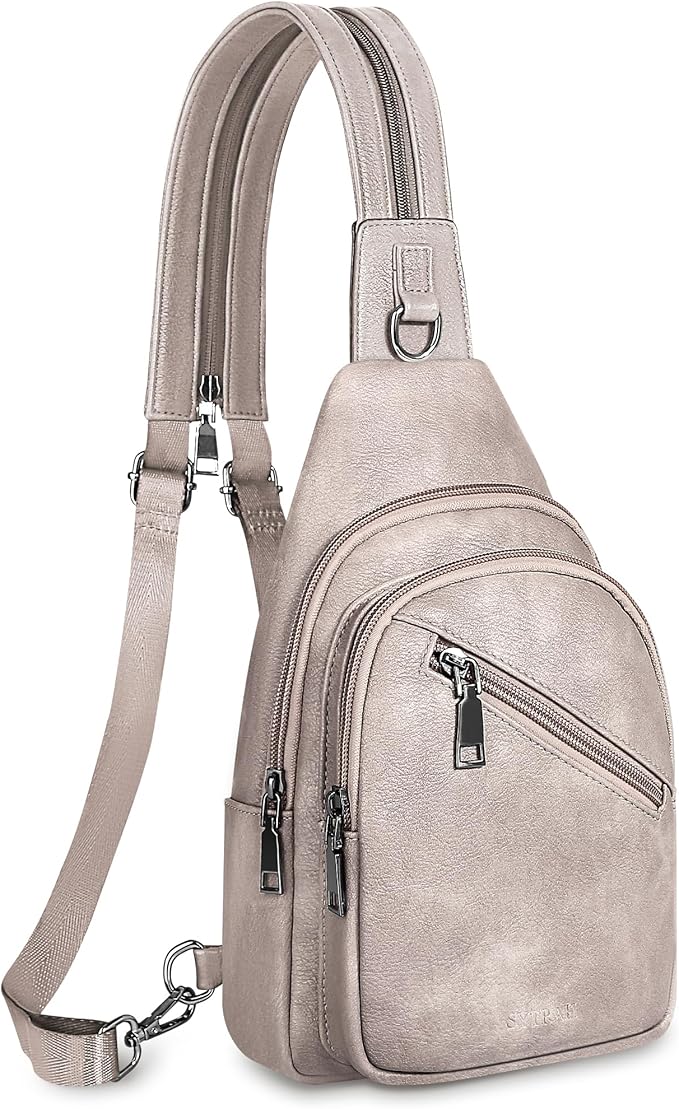 Sling Bag for Women, Crossbody Bags for Women Trendy Crossbody purse Vegan Leather Sling Backpack Chest Bag with Dual Purpose Strap, Cloud Grey