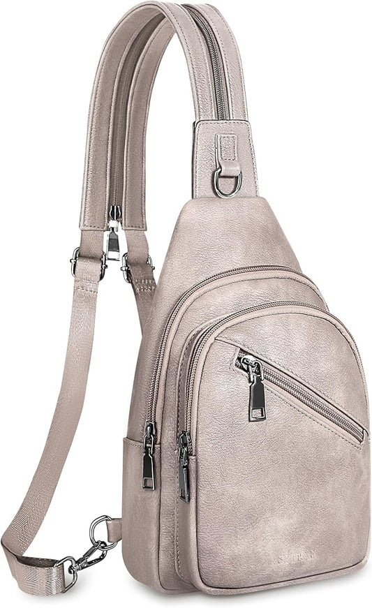 Sling Bag for Women, Crossbody Bags for Women Trendy Crossbody purse Vegan Leather Sling Backpack Chest Bag with Dual Purpose Strap, Cloud Grey