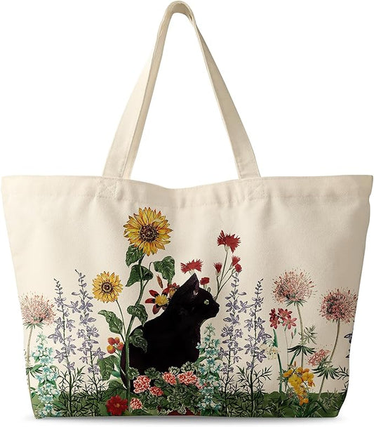 Large Tote Bag for Women - Canvas Tote Bag with Zipper Aesthetic Reusable Shoulder Bag for Gym, Travel, Work