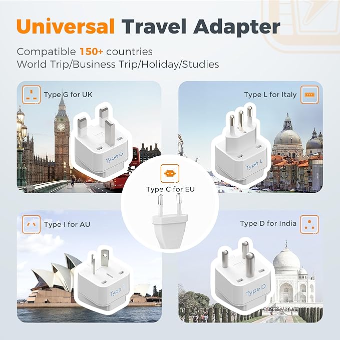 220V to 110V Voltage Converter US to Europe, TESSAN Universal Travel Adapter with 2 AC Sockets and 2 USB (1 USB-C) Ports, 200W Power Converter with EU/UK/AU/IT/India Plugs for Worldwide Travel