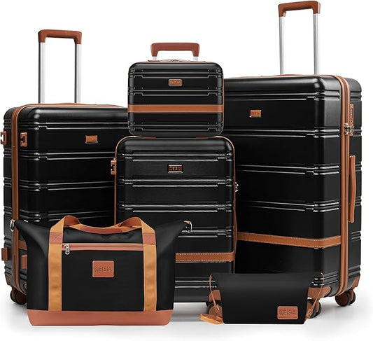 Luggage Sets, Suitcase with Spinner Wheels, PC+ABS Hardshell Travel Luggage Set with TSA Locks,Lightweight Rolling Luggage，Carry on suitcase with YKK Zippers (Black)