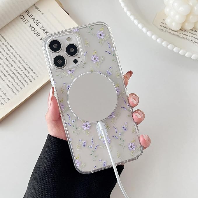 ZTOFERA for iPhone 15 Pro Max Magnetic Case Compatible with Magsafe,Aesthetic Floral Pattern Design Cute for Girl Women,Anti-Drop Protective Hard Phone Cover for iPhone 15 Pro Max-Big White Flower