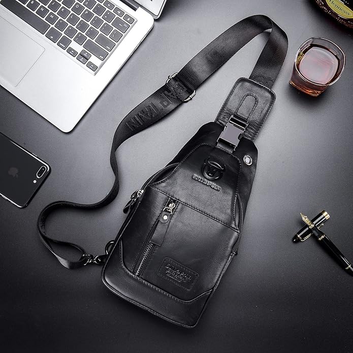 LUKZIJAES Genuine Leather Sling Bag for Men